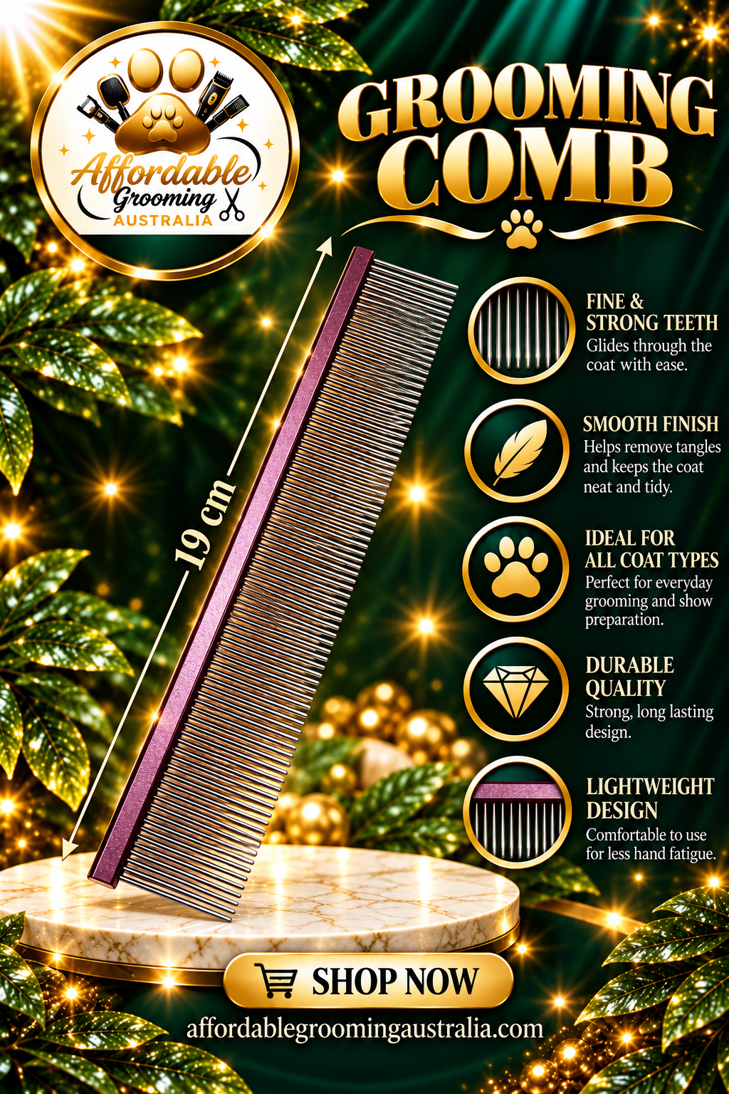 Aluminum back comb fine 19 cms