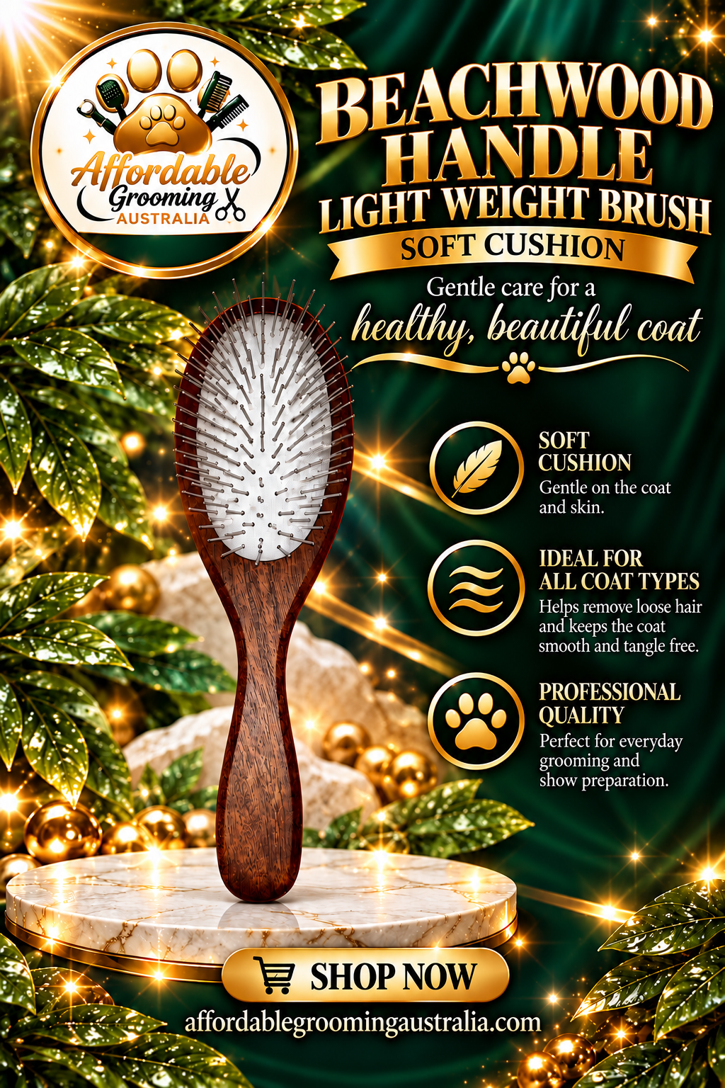 Beachwood handle short pin brush